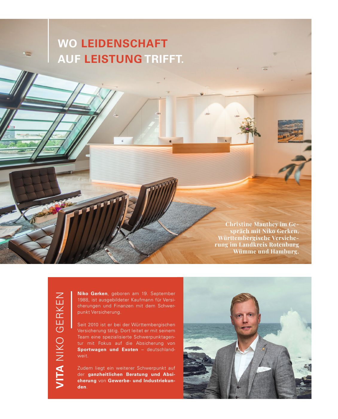 Erste Seite des Interviews: Titel, Foto der Agentur und Vita von Niko Gerken